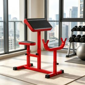 Red 265 LBS Preacher Curl Bench: Adjustable Seated Arm Isolated Barbell Dumbbell Bicep Station for Strength Training