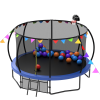 12FT Recreational Kids Trampoline with Safety Enclosure Net & Ladder, and flag parts, Outdoor Recreational Trampolines