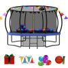 12FT Recreational Kids Trampoline with Safety Enclosure Net & Ladder, and flag parts, Outdoor Recreational Trampolines