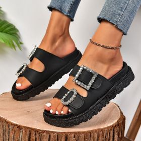 Fashion Rhinestone Belt Buckle Platform Sandals (Option: Black-36)
