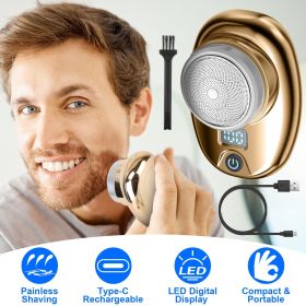 Gold-Blue-Black Color Options 1Pc Portable Electric Shaver With LED Digital Display Type-C Rechargeable Electric Razor For Men Electric Beard Trimmer (Color: Gold)
