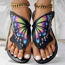 Butterfly Print Round Toe Flip Flops, Comfortable Summer Beach Shoes, Casual Women's Footwear, Perfect For Poolside And Daily Wear (Option: US 6.5)