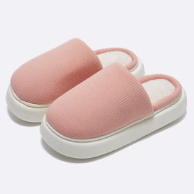 New Simple Pure Color Comfort Knitted Fabric Couple Latex Home Cotton Slippers (Option: Pink-36to37)