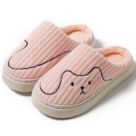 Striped Cat Slippers Indoor Couple Non-slip Floor Bedroom Slipper Winter Warm Plush House Shoes Women Men (Option: Pink-36to37)