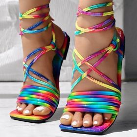 Women's Colorful Multi-Strap Flat Sandals, Comfortable Slip-On Shoes For Daily Wear, Stylish Ladies Footwear For Casual (Option: US 6.5)