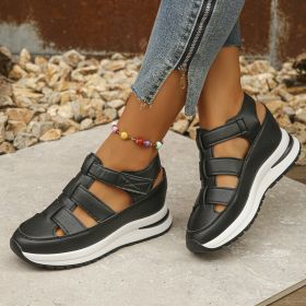Summer Wedge Baotou Hollow Women's Breathable Shoes (Option: Black-36)
