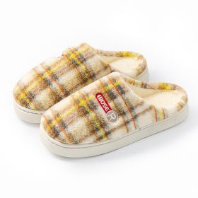 Women's Home Plush Warm Non-slip Plaid Cotton Shoes (Option: A857 Yellow-36to37)