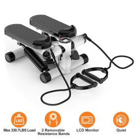 Stepper For Exercise Mini Fitness Stepper With 2 Resistance Bands LCD Monitor Max 330.7LBS Load Stair Stepper Quiet Stepper (Color: Grey)