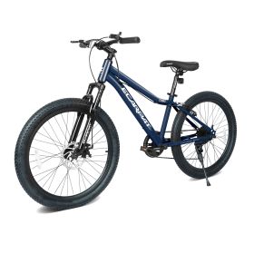 24 Inch Youth Mountain Bike with 7 Speeds & Front Suspension Durable Steel Frame, Alloy Rims & Disc Brakes For Boys and Girls in Multiple Colors (Color: Blue)