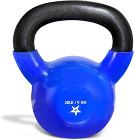 Kettlebell, 5-100 LB Vinyl Coated Cast Iron Strength Training Kettlebells for Home Gym Exercises, Fitness, Full Body Workout Equipment, Push Ups (Color: D. 20LB - Dark Blue  Vinyl Coated)