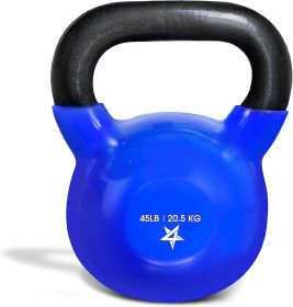 Kettlebell, 5-100 LB Vinyl Coated Cast Iron Strength Training Kettlebells for Home Gym Exercises, Fitness, Full Body Workout Equipment, Push Ups (Color: I. 45LB - Dark Blue  Vinyl Coated)