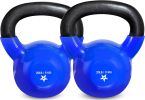Kettlebell, 5-100 LB Vinyl Coated Cast Iron Strength Training Kettlebells for Home Gym Exercises, Fitness, Full Body Workout Equipment, Push Ups