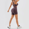 Women's Leopard Print Workout Sets 2 Piece Outfits Crop Tank Tops and Shorts Sports Yoga Gym Tracksuit