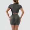 Workout Sets for Women 2 Piece Seamless Ribbed Short Sleeve Crop Top High Waist Shorts Yoga Outfits