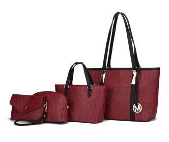 MKF Collection Marimar M Signature Vegan Leather Women's Tote Bag by Mia K – 4 Pcs set (Color: Burgundy)