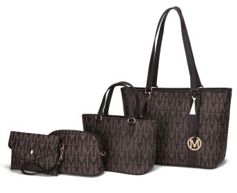MKF Collection Marimar M Signature Vegan Leather Women's Tote Bag by Mia K – 4 Pcs set (Color: Chocolate)