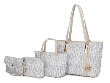 MKF Collection Marimar M Signature Vegan Leather Women's Tote Bag by Mia K – 4 Pcs set (Color: White)