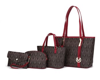 MKF Collection Marimar M Signature Vegan Leather Women's Tote Bag by Mia K – 4 Pcs set (Color: Red)