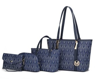 MKF Collection Marimar M Signature Vegan Leather Women's Tote Bag by Mia K – 4 Pcs set (Color: Navy)