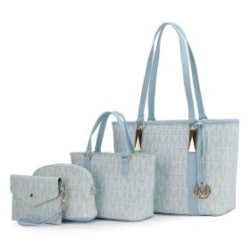 MKF Collection Marimar M Signature Vegan Leather Women's Tote Bag by Mia K – 4 Pcs set (Color: Light Blue)