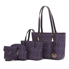 MKF Collection Marimar M Signature Vegan Leather Women's Tote Bag by Mia K – 4 Pcs set (Color: Dark Purple)