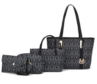 MKF Collection Marimar M Signature Vegan Leather Women's Tote Bag by Mia K – 4 Pcs set (Color: Black)