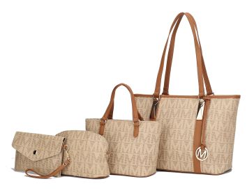 MKF Collection Marimar M Signature Vegan Leather Women's Tote Bag by Mia K – 4 Pcs set (Color: Beige)