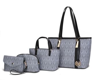 MKF Collection Marimar M Signature Vegan Leather Women's Tote Bag by Mia K – 4 Pcs set (Color: Gray)