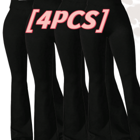 4pcs High-Waisted Flare Sharkskin Leggings â€“ Slim Fit, Lightweight & Sculpting Yoga Pants (Color: Four-day striped black, size: L)