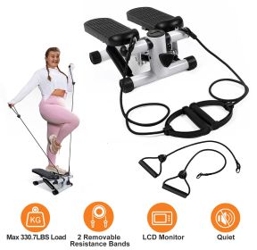 Stepper For Exercise Mini Fitness Stepper With 2 Resistance Bands LCD Monitor Max 330.7LBS Load Stair Stepper Quiet Stepper (Color: White)