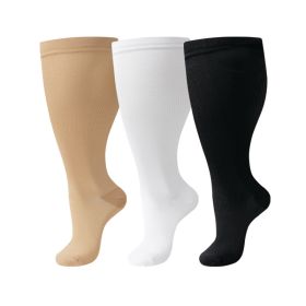 3 pairs of extra-large nylon compression socks, comfortable and snug, with wide calves and knee-high support, ideal as compression gear for cycling (black white beige: 4XL)