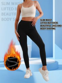 New autumn and winter high waisted, waist cinching, hip lifting fitness yoga pants, warm outdoor running and fitness pants (Color: Black, size: S)