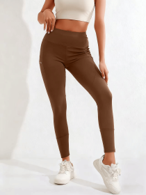New autumn and winter high waisted, waist cinching, hip lifting fitness yoga pants, warm outdoor running and fitness pants (Color: khaki, size: M)