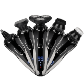 5 In 1 Electric Razor Shaver Rechargeable Cordless Head Beard Trimmer Shaver Kit IPX6 Waterproof Dry Wet Grooming Kit (Color: Black)