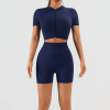 Workout Sets for Women 2 Piece Seamless Ribbed Short Sleeve Crop Top High Waist Shorts Yoga Outfits