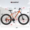 26 Inch Fat Tire Bike Adult/Youth 21 Speed Mountain Bike, Dual Disc Brake, High-Carbon Steel Frame, Front Suspension, Mountain Trail Bike