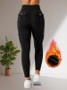 Sports high waisted and hip lifting yoga pants, button pockets, sports leggings, tight fitting slimming and warm work pants for women
