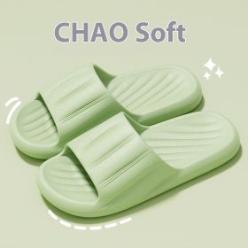 Fashion Solid Color Striped Home Slippers Summer Thick Bottom Non-slip Bathroom Slipper Women Men Couples Shoes (Option: Green-36to37)