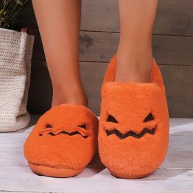 Cute Halloween Pumpkin Slippers Winter Warm Plush Bedroom Floor Home Slippers Casual Slip On Comfortable Cozy Indoor House Shoes (Option: Orange-36or37)